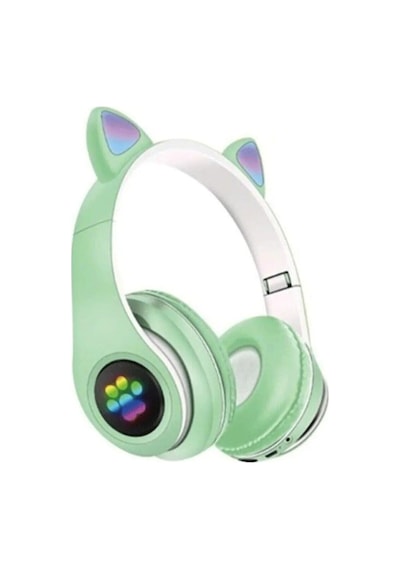 Rgb Işıklı Kedi Kulaklı Kulaküstü Bluetooth Kulaklık Yeşil