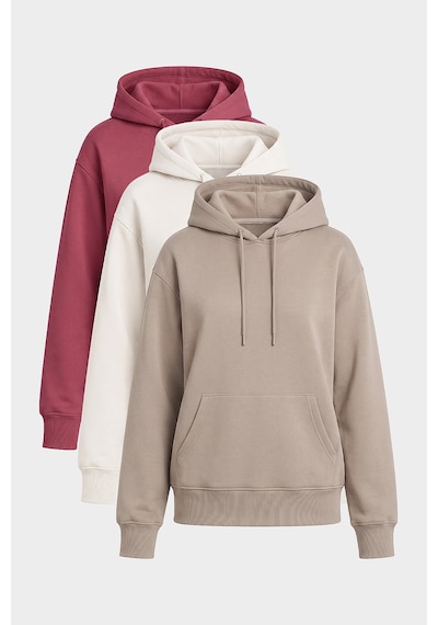 TOMMYLIFE Standart Kapüşonlu 3lü Paket Ekru-yaban Gülü-koyu Bej Kadın Sweatshirt - 97321 Bej - Pembe