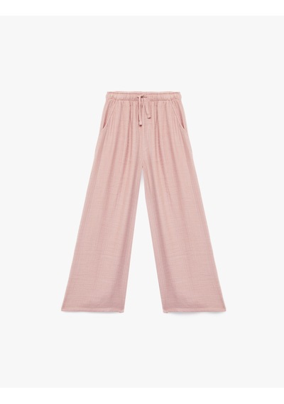 Koton Beli Bağlamalı Viskon Karışımlı Geniş Paça Pantolon Pembe 6skg40048aw Gül