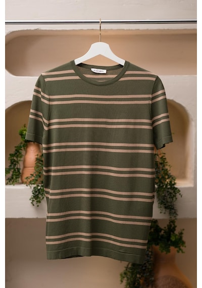 San&fa Bisiklet Yaka Çizgili Rayon Kumaş Slimfit T-shirt Yeşil San&fa Bisiklet Yaka Çizgili Rayon Kumaş Slimfit T-shirt Yeşil