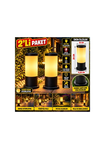 2'li Paket Siyah Silindir Bahçe Aydınlatma Armatürü 29 Cm E27 Duy 220v Amber Işık Uyumlu Dış Mekan Yürüyüş Yolu Peyzaj Lambası Siyah - 939564013 Siyah 2'li Paket Siyah Silindir Bahçe Aydınlatma Armatürü 29 Cm E27 Duy 220v Amber Işık Uyumlu Dış Mekan Yürüyüş Yolu Peyzaj Lambası Siyah - 939564013 Siyah