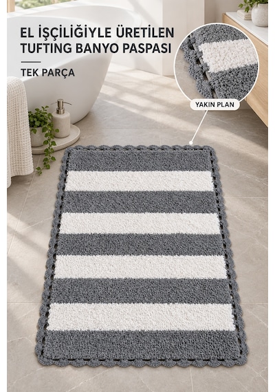 Alanur Bodrum Tufting Cotton Pamuklu El Işi Örgülü Paspas 112 80 X 135 Cm Beyaz - Gri