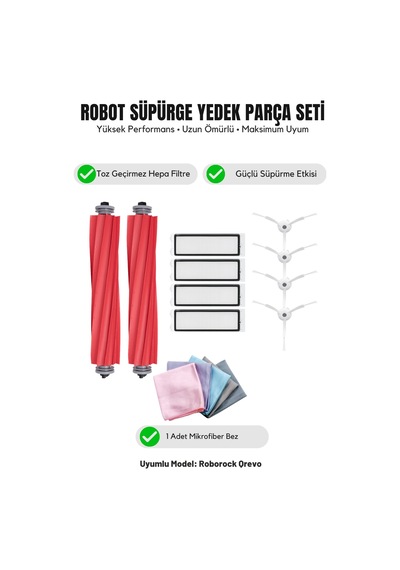 Roborock Qrevo İle Uyumlu 2 Ana Fırça 4 Beyaz Yan Fırça 4 Filtre 1 Temizlik Bezi 12.0