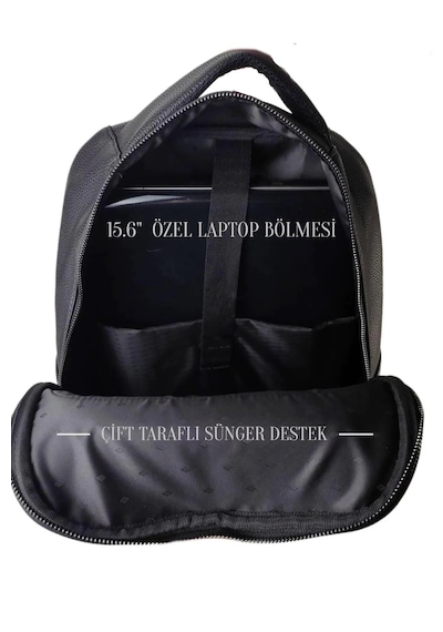 Çantachım Deri Suya Dayanıklı Siyah 15.6'' İnç Laptop Sırt Çantası Siyah