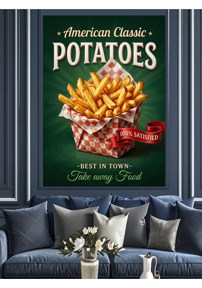 American Classic Patates Kızartması Afişi Dekoratif Kanvas - Mdf Ahşap Tablo Çok Renkli