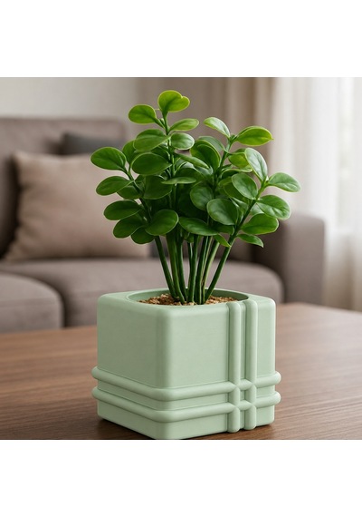 3d Baskı Square Planter - Izgara Desenli Küp Saksı-mint