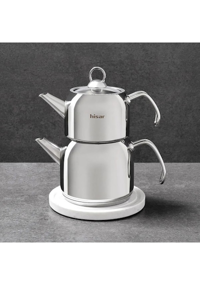 Hisar Satürn Çelik Çaydanlık - Inox - 2 Lt + 1 Lt Inox