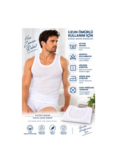 Westicgiyim Erkek Fileli Atlet 6 Lı Paket %100 Openend Pamuk Nefes Alan Beyaz Erkek İç Giyim Atlet S-m-l