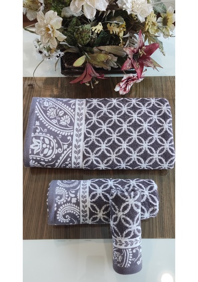 El Ve Yüz Havlusu Hediyeli 1adet Bukle Coton 70x140 Cm. Banyo Havlusu Mürdüm
