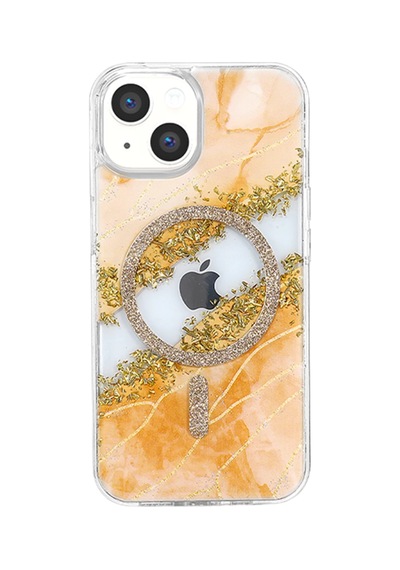 Onegif Apple İphone 15 Lotus Simli Magsafe Kapak - Turuncu