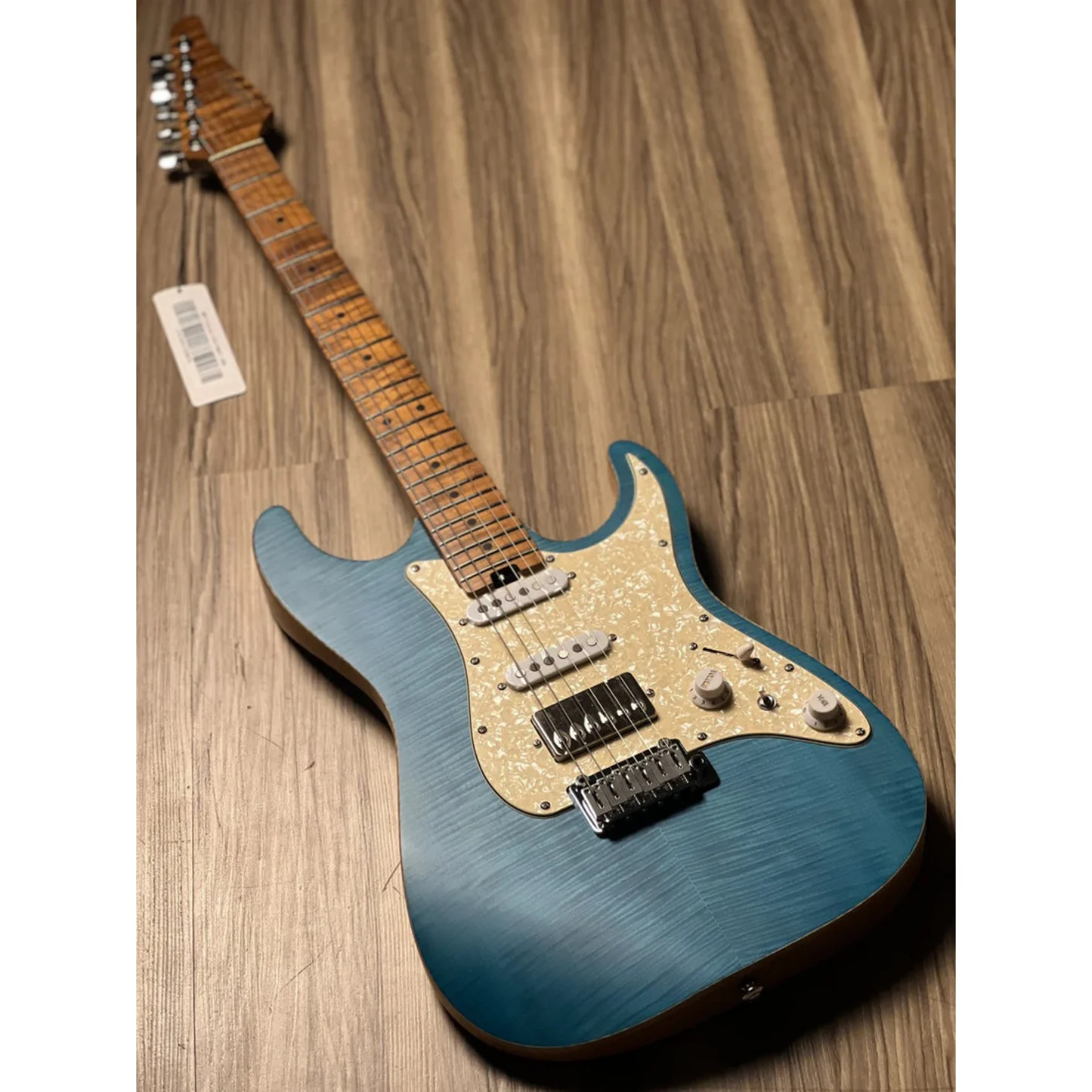 Soloking Ms-1 Classic Flat Top Fmn Roasted Flame Maple Neck İn Jeans Pacific Blue W/gigbag