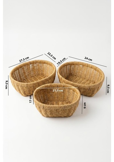 Digithome Oval Rattan 3'lü Organizer Sepet-thn76468 Kahverengi