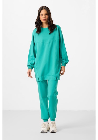 Deniz Yeşil O Yaka Basic Oversize Kadın Eşofman Tunik Takım - 95347 Yeşil
