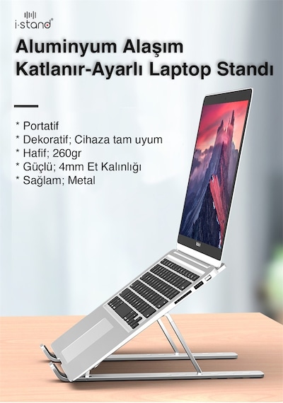 i-Stand Alüminyum Katlanabilir Taşınabilir  Ayarlı Laptop Standı