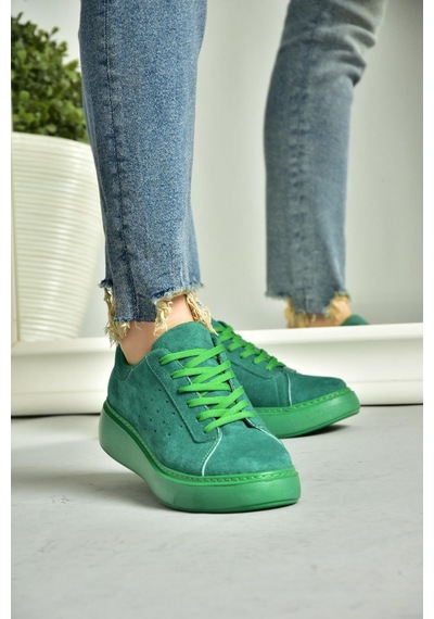 Fox Shoes P602045002 Yeşil Süet Kadın Spor Ayakkabı Sneakers Yeşil-süet