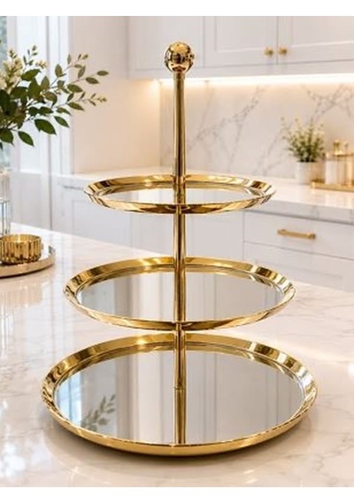 Qerhome 3 Katlı Paslanmaz Çelik Gold Lüks Sunumluk Gold