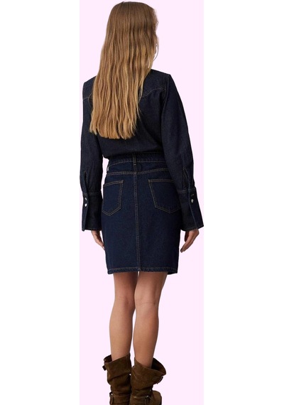 Ersefa Kadın Pamuk Denim Mini Etek Ön Düğmeli Rigid Günlük Kombinler İçi Koyu Mavi