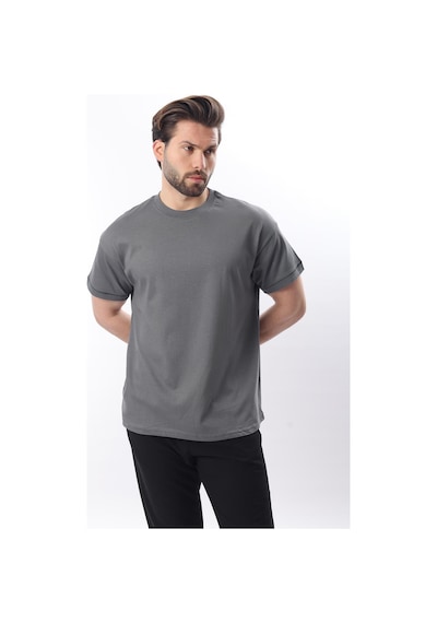 Madmext Füme Bisiklet Yaka Çoban Dikişli Overfit Erkek T-shirt E7103 Füme