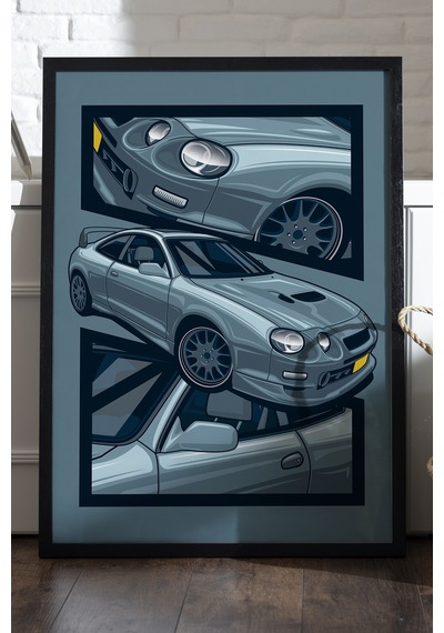 Toyota Celica Siyah Ahşap Çerçeveli Poster, Dekoratif Araba Duvar Tablosu