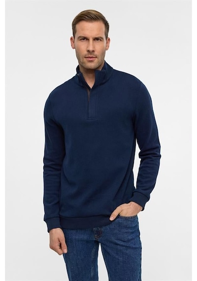 Süvari Lacivert Regular Düz Polo Yaka Sweatshirt Lacivert