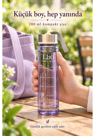 Madamev 3lü Motivasyonel Suluk Matara Seti 2000+750+280ml Pipetli Sticker Askılı Spor Okul Su Şişesi Mor
