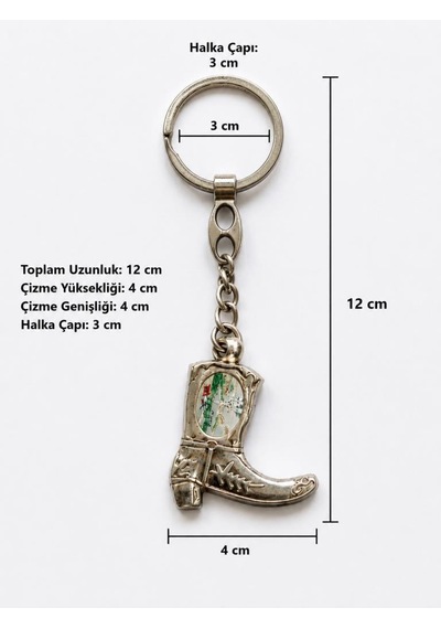 Metal Anahtarlık Araba Ev Ofis Anahtarı Çanta Aksesuarı Western Kovboy Çizme Figürlü 12 Cm
