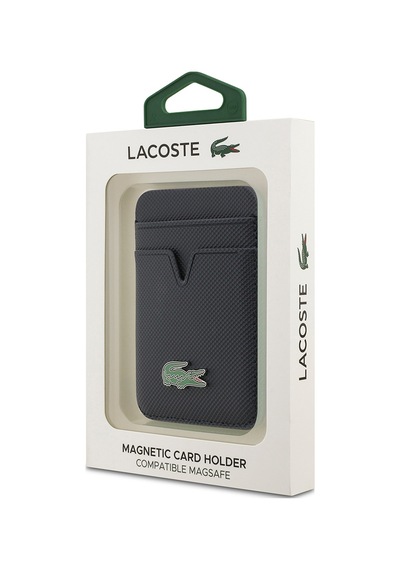 Lacoste Orjinal Lisanslı 2 Hazneli Pu Pike Desenli İkonik Timsah Logolu Magnetik Kartlık Lacivert