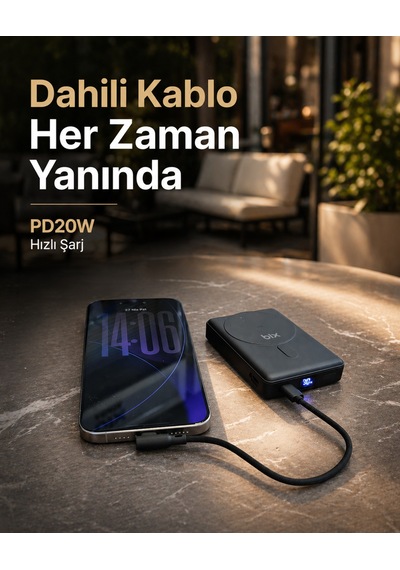 Bix Pb117 10000mah Pd20w Hızlı Şarj Kablosuz Magsafe Telefon Stant Özellikli Mini Powerbank Siyah