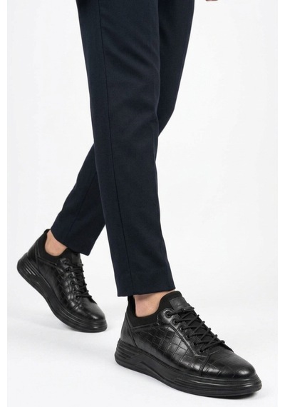 Walkway Siyah Kroko Lastik Bağcıklı Erkek Sneaker Balase M