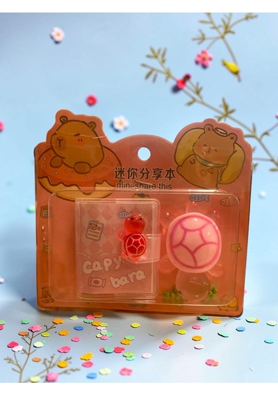 Mini Anahtarlıklı Not Defteri 5x4 Cm Ve Sevimli Kaplumbağa Figür 5x4 Cm - Pembe