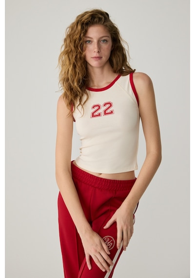 Urban Beat Jenny Kadın Yuvarlak Yaka Kolsuz Baskı Detaylı Ekru T-shirt Ekru