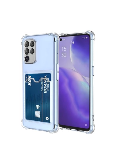 Oppo Reno 5 Lite Uyumlu Kamera Korumalı Kartlıklı Köşeleri Airbag Tasarımlı Darbe Önleyici Şeffaf