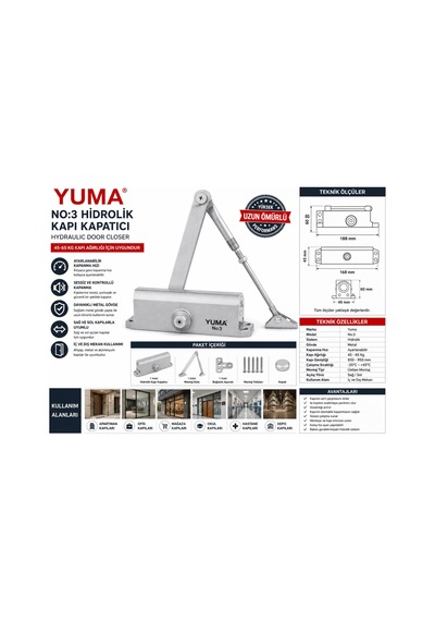 Yuma Hidrolik Kapı Kapatıcı, No 3 Kapı Yayı, Hidrolik Kapı Yayı, Otomatik Kapı Kapatıcı, Kapı Kapatma Mekanizması, Kapı 1 Adet Kapı Hidroliği