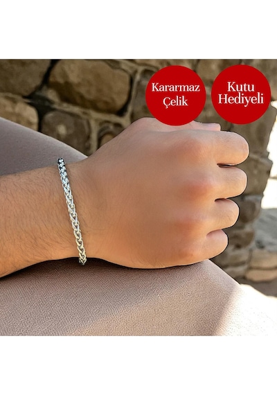 İthal Premium 316l Çelik Yuvarlak Kral Zincir Bileklik - Kararmaz - Kutulu Gümüş