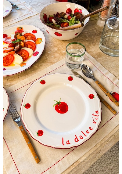 Rakle x Bengi Kurtcebe Pomodoro Stoneware 4'lü Servis Tabağı Seti 28 cm