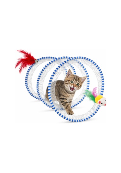 Madpet Kedi Tüneli Oyuncak Spiral İnteraktif Kedi Oyuncağı Fareli Ve Tüylü Tasarım Katlanabilir Kedi