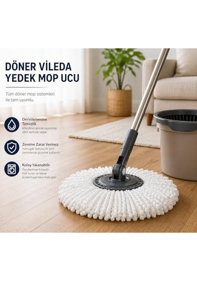 Orret Home Döner Vileda Yedek Mop Ucu Mikrofiber Temizlik Bezi 35 Cm Tüm Modellerle Uyumlu Vileda Başlığı Döner Mop Bezi Yedek Parça Kolay Tak Çıkar Spın Püskülü Açık Bej