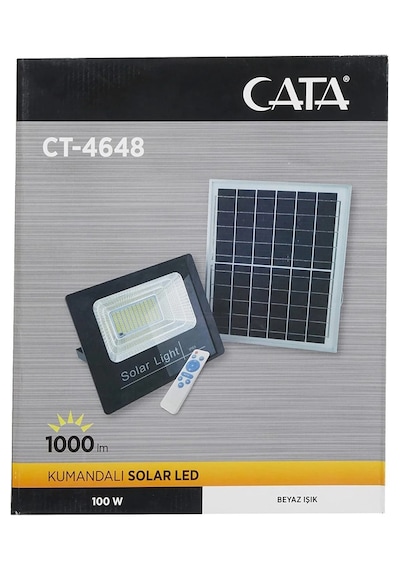 Cata 120 Watt Beyaz Işık 1200 Lümen Kumandalı Solar Projektör Led Projektör Dış Mekana Uygun Ct-4648