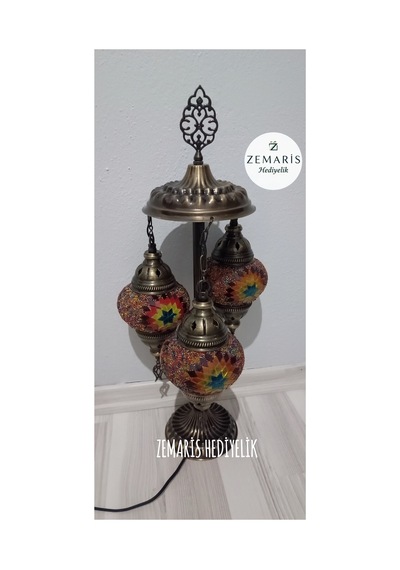 El Yapımı Otantik Mozaik Minik Lambader 3 Lü Camlar Alev Desen - 719096800 Diğer