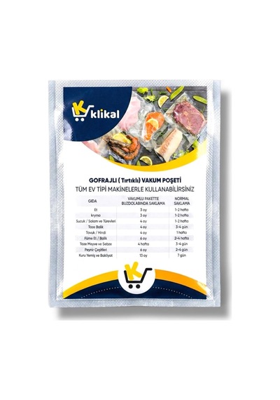 Klikal Ev Tipi Çok Katmanlı Gofrajlı Vakum Poşeti 100 Adet Seçenekli 30x40 Cm