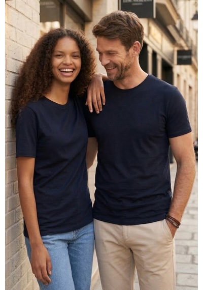 Tudors Unisex Slim Fit Dar Kesim %100 Pamuk Yumuşak Dokulu Lacivert Bisiklet Yaka Tişört-31081 Lacivert
