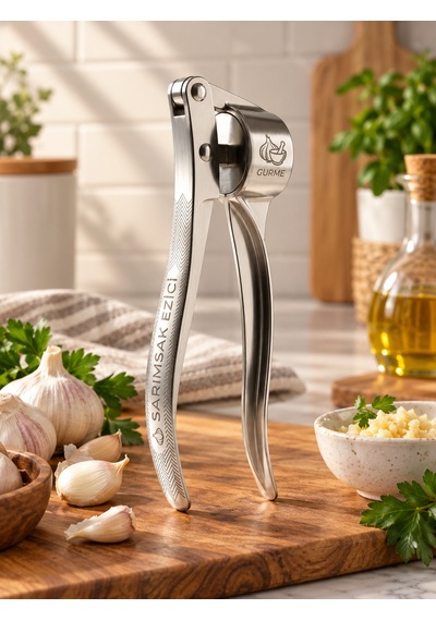 Lüks Paslanmaz Çelik Sarımsak Ezici Metal Dayanıklı Sarımsak Sıkıcı Pres 15 Cm-5 Cm Gümüş Gri