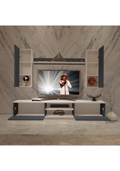 Decoraktiv Eko 5db Mdf Dvd Tv Ünitesi Tv Sehpası Beyaz - Antrasit