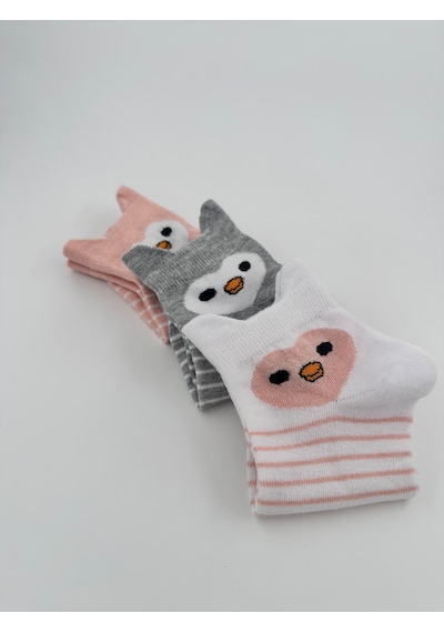 Stocalze Pamuklu Kadın Kısa Çorap. 3'lü Kulaklı Penguen Desenli Patik Çorap Seti. Yumuşak, Terletmez Ve Dikişsiz. Gri - Beyaz - Pembe Stocalze Pamuklu Kadın Kısa Çorap. 3'lü Kulaklı Penguen Desenli Patik Çorap Seti. Yumuşak, Terletmez Ve Dikişsiz. Gri - Beyaz - Pembe