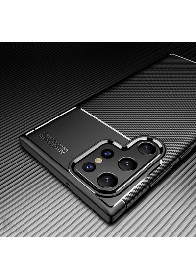 Samsung Galaxy S25 Ultra Uyumlu Silikon Kılıf Karbon Desenli Kamera Korumalı Kapak Siyah Siyah