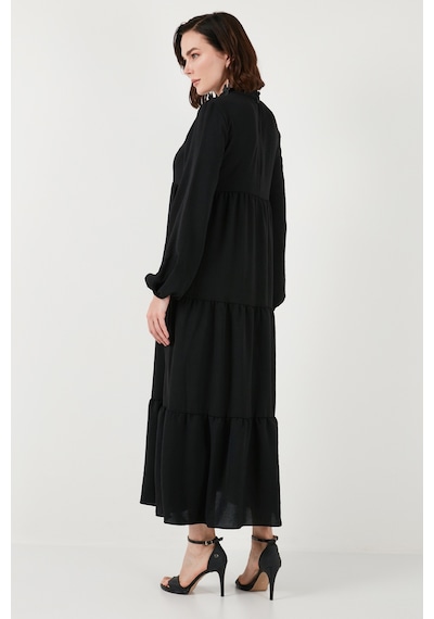 Lela Modest Regular Fit Dik Yaka Uzun Bayan Elbise 611El545 Siyah