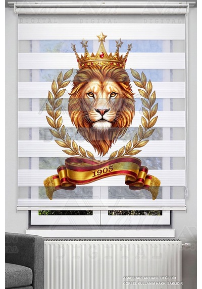 Sarı Kırmızı Aslan Baskılı Zebra Stor Perde - Aslan Kral - Dijital Baskılı Zebra Stor Perde Çok Renkli