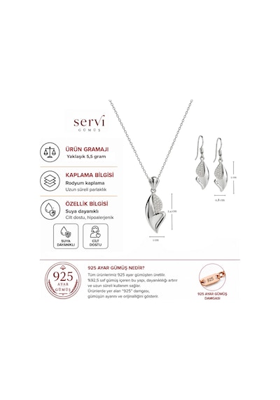 Servi 925 Ayar Gümüş Zirkon Taşlı Yaprak Formlu Kolye Ve Küpe Seti-448