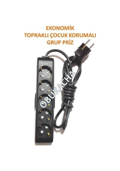 Ekonomik Siyah 5'li Topraklı Çocuk Korumalı Grup Priz 10 Metre Kablo 10 M