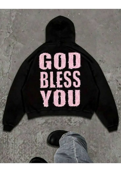 Hunors Sportswear & Company God Bless You Baskılı Unisex Model Pamuklu Kapüşonlu Sweatshirt SIYAH Hunors Sportswear & Company God Bless You Baskılı Unisex Model Pamuklu Kapüşonlu Sweatshirt SIYAH